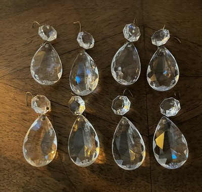 Lot of 8 Vintage Crystal Glass Tear Drop Lamp Chandelier Prisms 2'' Octagon 0.5''