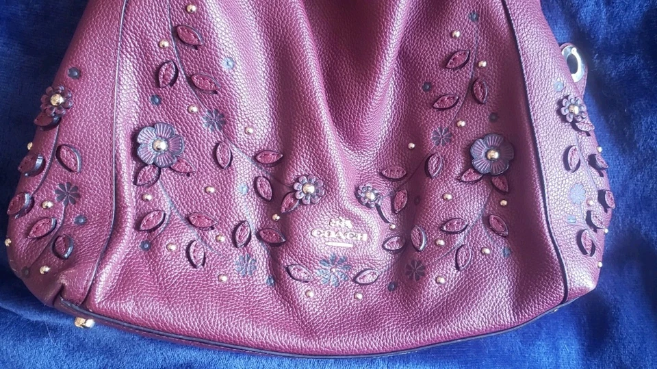 BOLSO DE HOMBRO COACH WILLOW FlORAL EDIE 31 CUERO GRANULADO ROJO BORGOÑA NUEVO SIN ETIQUETAS Foto 4 de 4