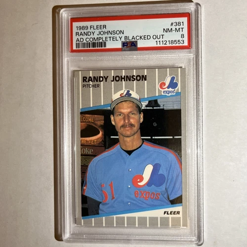 RANDY JOHNSON 1989 Fleer #381 Ad Completely Blacked Out RC HOF PSA 8 Nm-Mint HOF