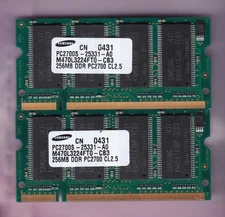 512MB 2x256MB PC-2700S SAMSUNG M470L3224FT0-CB3 DDR-333 LAPTOP DDR1 Memory Kit