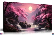 Pink Landscape Wall Art Canvas Print 20x40 Inch Moon Lake Mountain Decor