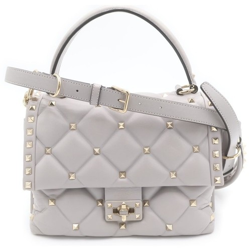 Valentino Garavani Candy Rockstud Spike Shoulder Bag Handbag Gray Leather