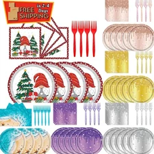 72Pcs Paper Plates Disposable Napkins and Forks Tableware Set for 24 Guests