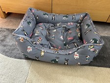 Joules Medium Dog Pet Box Bed Grey Party Pattern Thick No Slip Washable