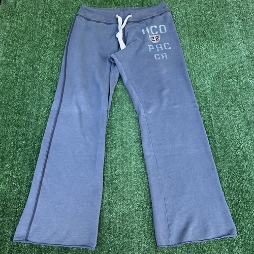 VTG Hollister Sweatpants Womens Medium Blue Bell Bottoms Wide-Leg Flared Y2K