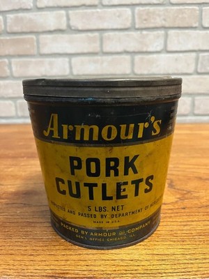 Antique Vintage Armour's Pork Cutlets 5 Pound Can Tin Advertising Chicago