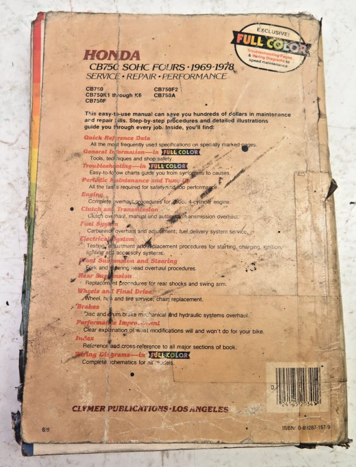 HOnda CB750 SOHC Fours CB 750 1969-78 única cámara aérea reparación manual servicio Foto 3 de 4