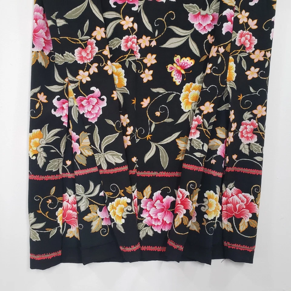 Maxi Falda Para Mujer Vintage Años 90 Briggs Petite Negra Estampado Floral Grande Cottagecore Foto 3 de 4