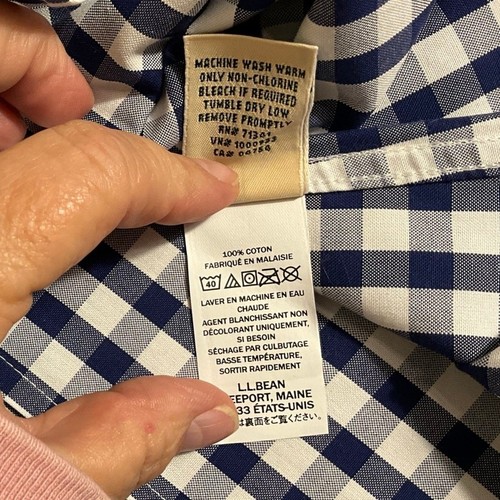 New L.L. Bean Women's Petite XL Button Up Blouse Wrinkle Free Navy Gingham - Picture 6 of 10