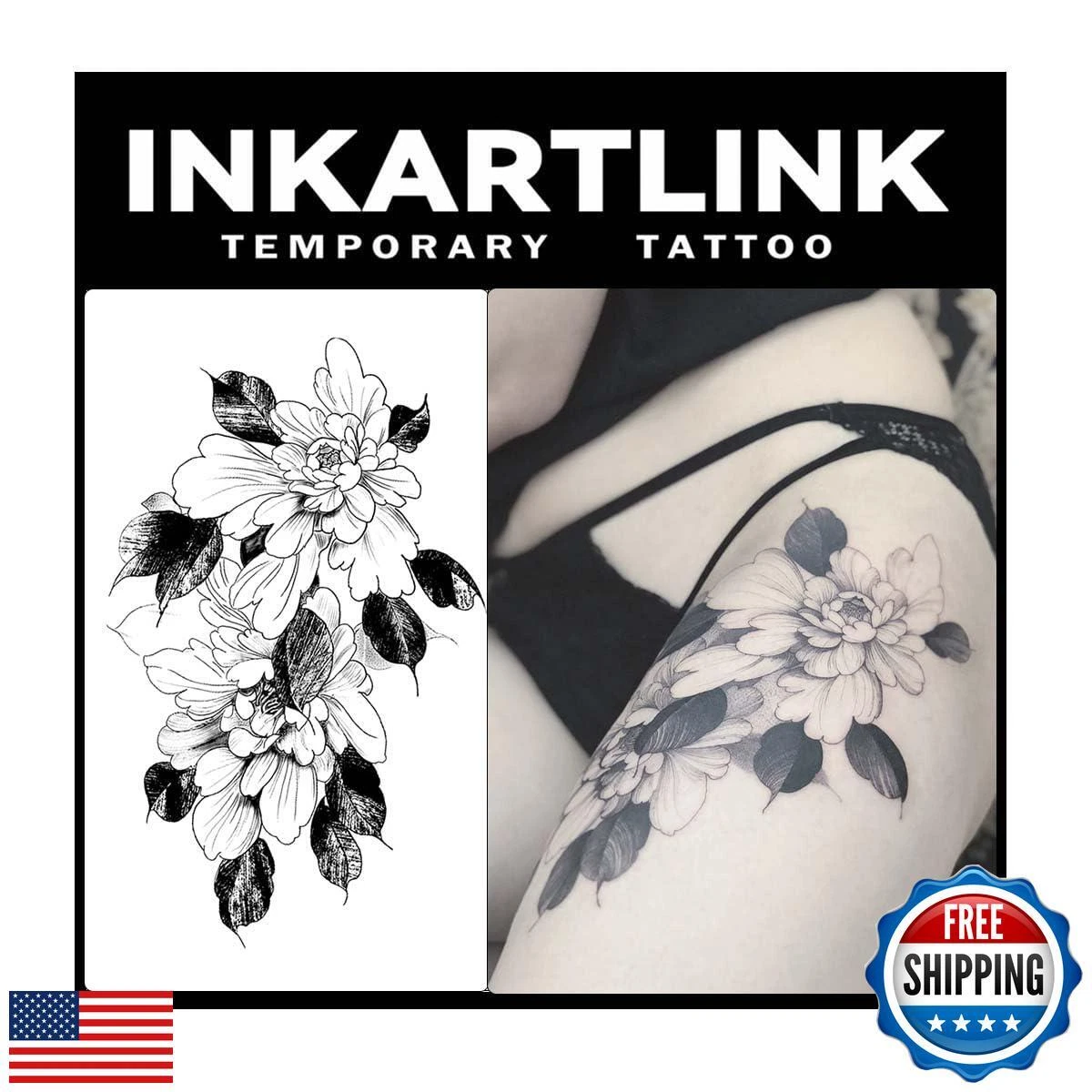 INKARTLINK Extra Large Semi Permanent Tattoo, 2 Sheets, Adult Art, Waterproof - product detail image 1