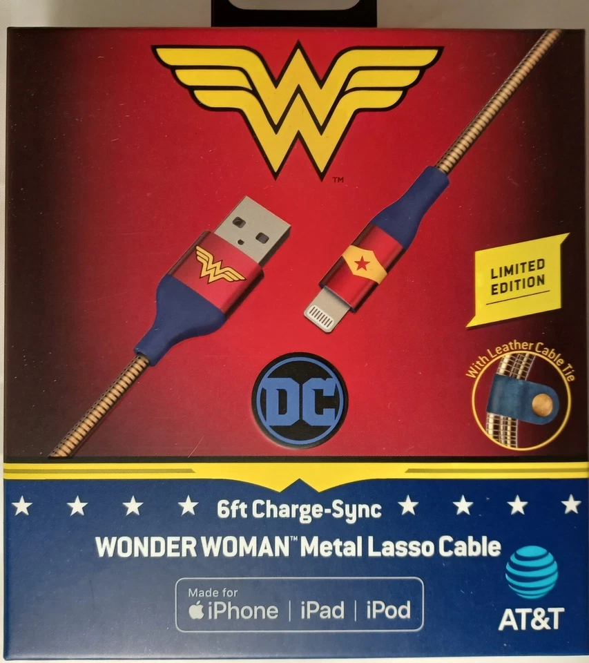 Cable de datos/carga AT&T DC Comics 6 pies Wonder Woman iPhone Lightning certificado MFi Foto 2 de 3