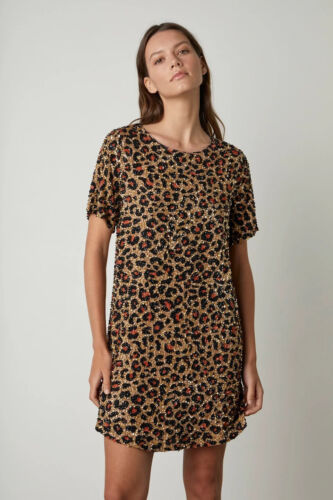 VELVET By Graham & Spencer Leopard Sequin Dress M $249 F16