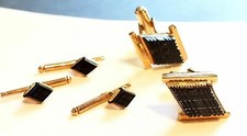 Black Shirt Studs Cuff Links Vintage Gift for Him Glass Gold-tone Wedding cl-