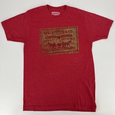 Levis T-Shirt - Red Levi Strauss Jeans Label - Mens Small Tee - VGUC