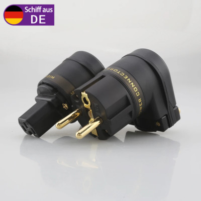 Paar SCHUKO Netzstecker rechtwinkliger Stecker an IEC C13 Buchse HIFI Stromsteck