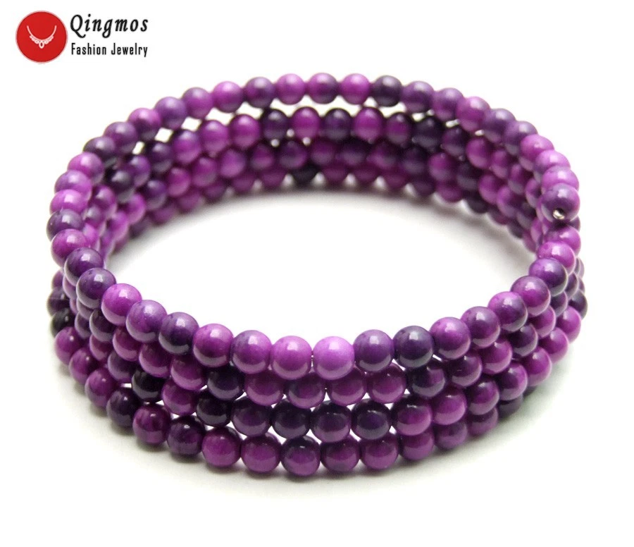 Brazalete envolvente de alambre de acero Sugilite púrpura natural redondo de 4-5 mm para mujer joyería Foto 3 de 4