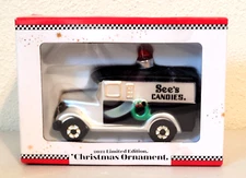 2022 Limited Edition See's Candies Delivery Truck Glass Christmas Ornament NIB