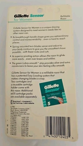 NEW VINTAGE 1992 GILLETTE SENSOR FOR WOMEN NOS 1 RAZOR 2 CARTRIDGES - Picture 4 of 4