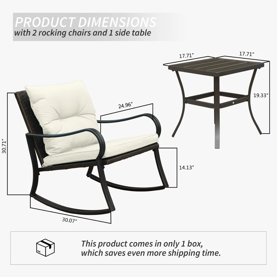 Domi Juego de 3 Piezas Bistro Mecedora Exterior Mimbre Patio Set con 1 Mesa (Blanco) Foto 2 de 4