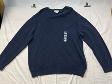 Warm Knit Sweater Blue Men's XL 100 Cotton Thick Ribbed Long Sleeve Crew Neck