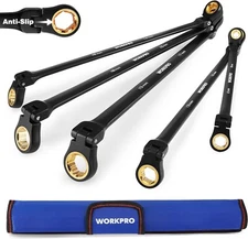 WORKPRO Extra Long Flex-Head Ratcheting Wrench 5-piece Anti-Slip Metric 8-19mm