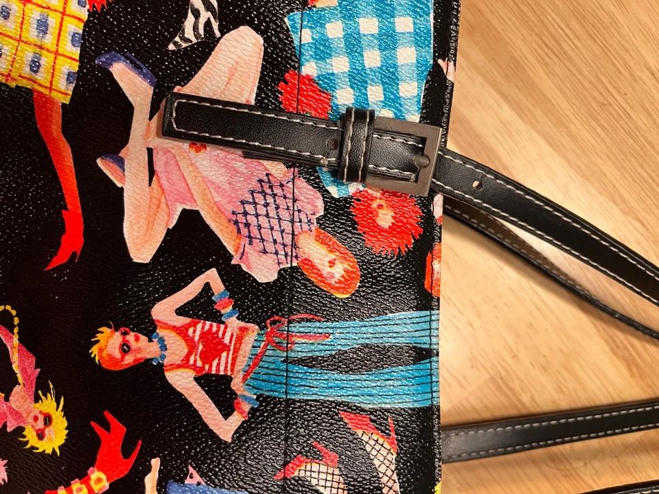 Sydney Love Tote Shoulder Bag Purse Black Bright Multicolor Pattern EUC - Image 3 of 4