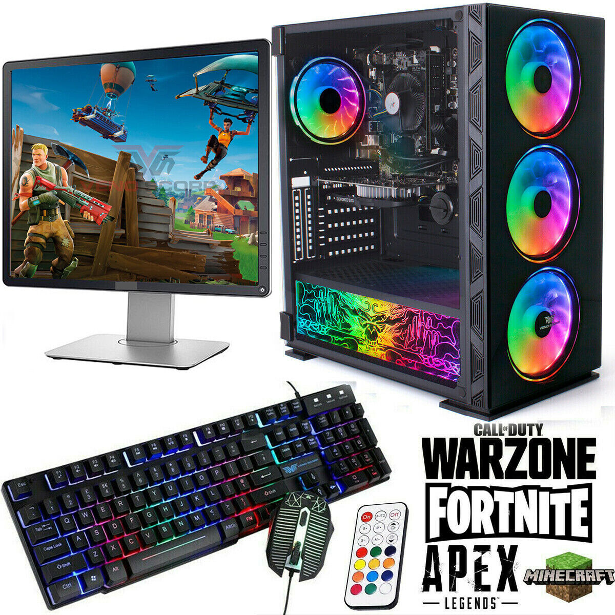 Gaming PC i7 Computer Bundle Intel Quad Core i7 16GB 1TB Win 10 GTX 1050Ti  RGB