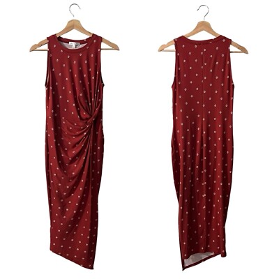 Nine Britton Abigail Midi Dress Size Small Red Printed Brushed Knit Twist  Knot | eBay
