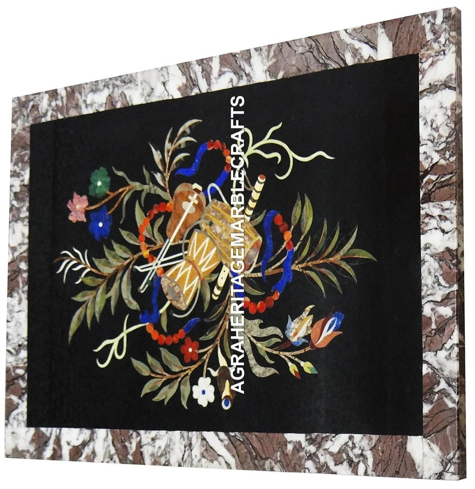 Marble Coffee Center Table Top Rare Floral Marquetry Inlaid Hallway Decor H2978 - Image 3 of 4