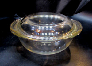 Vintage 60s Pyrex Clear Glass Round 1 qt Tab Handle Casserole 022 w 662-C-10 Lid