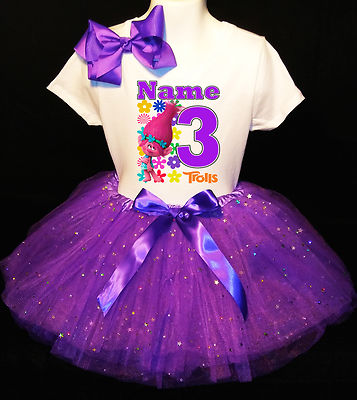 Trolls Poppy *With NAME* 3rd third 3 Birthday Purple Tutu dress Fast Shipping