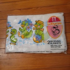 NIP Riegel Babycare 2 Receiving Blankets Cotton Birth Duck Pattern USA Swaddle M