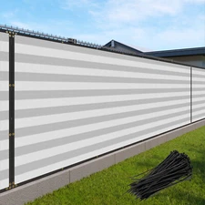 3' Tall Gray Stripe Privacy Fence Screen UV Shade Permeable Fabric with Grommet