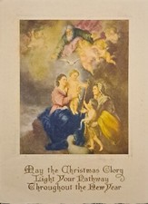 Christmas Card Vintage Holy Family Murillo Religious Angel Cherub Renaissance