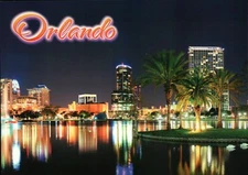 Skyline of Orlando Florida at Night, Water FL, City near Disney World - Postcard