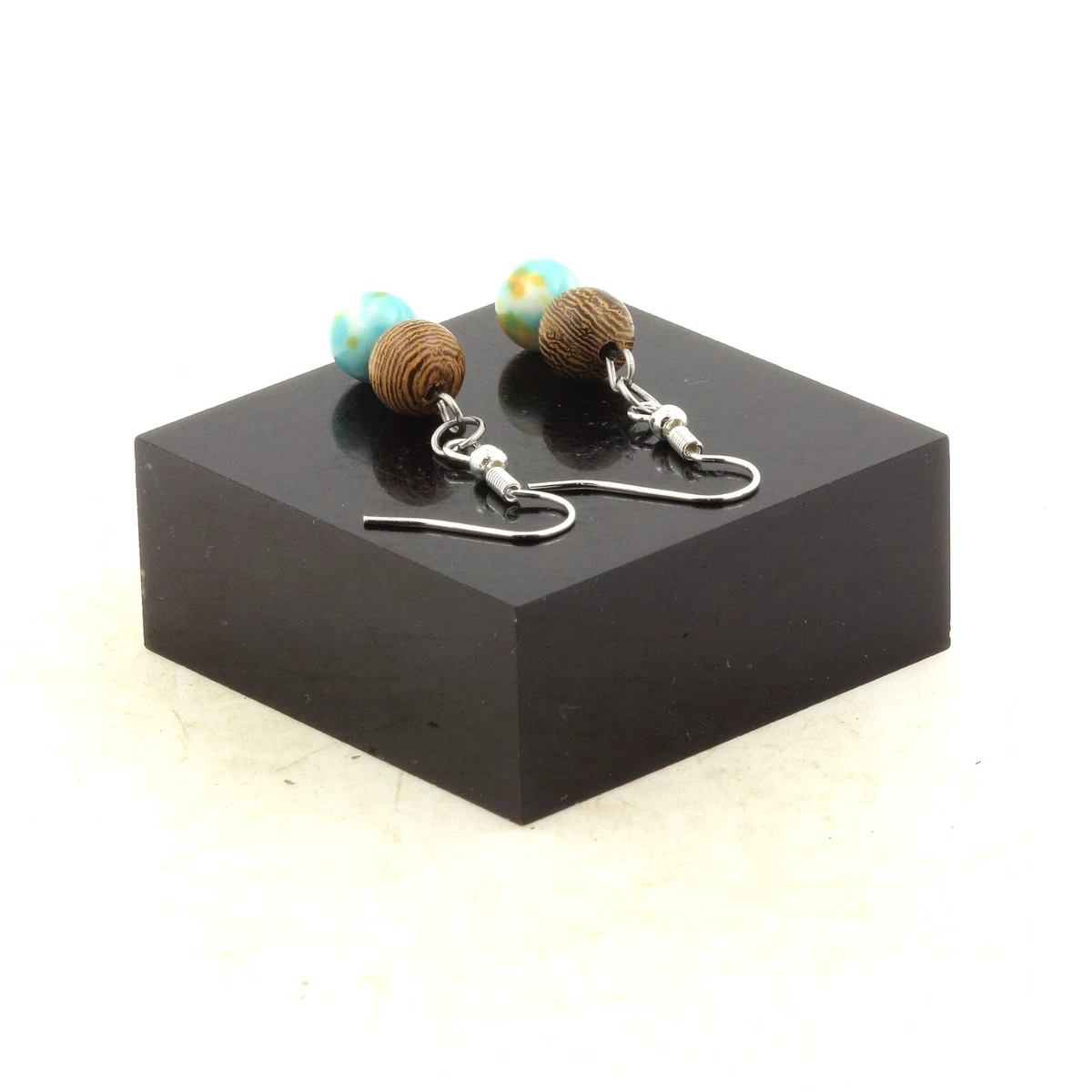 Boucles D'oreilles Vintage Bois Orange – Clous 3,9cm – Originales – Un Défaut