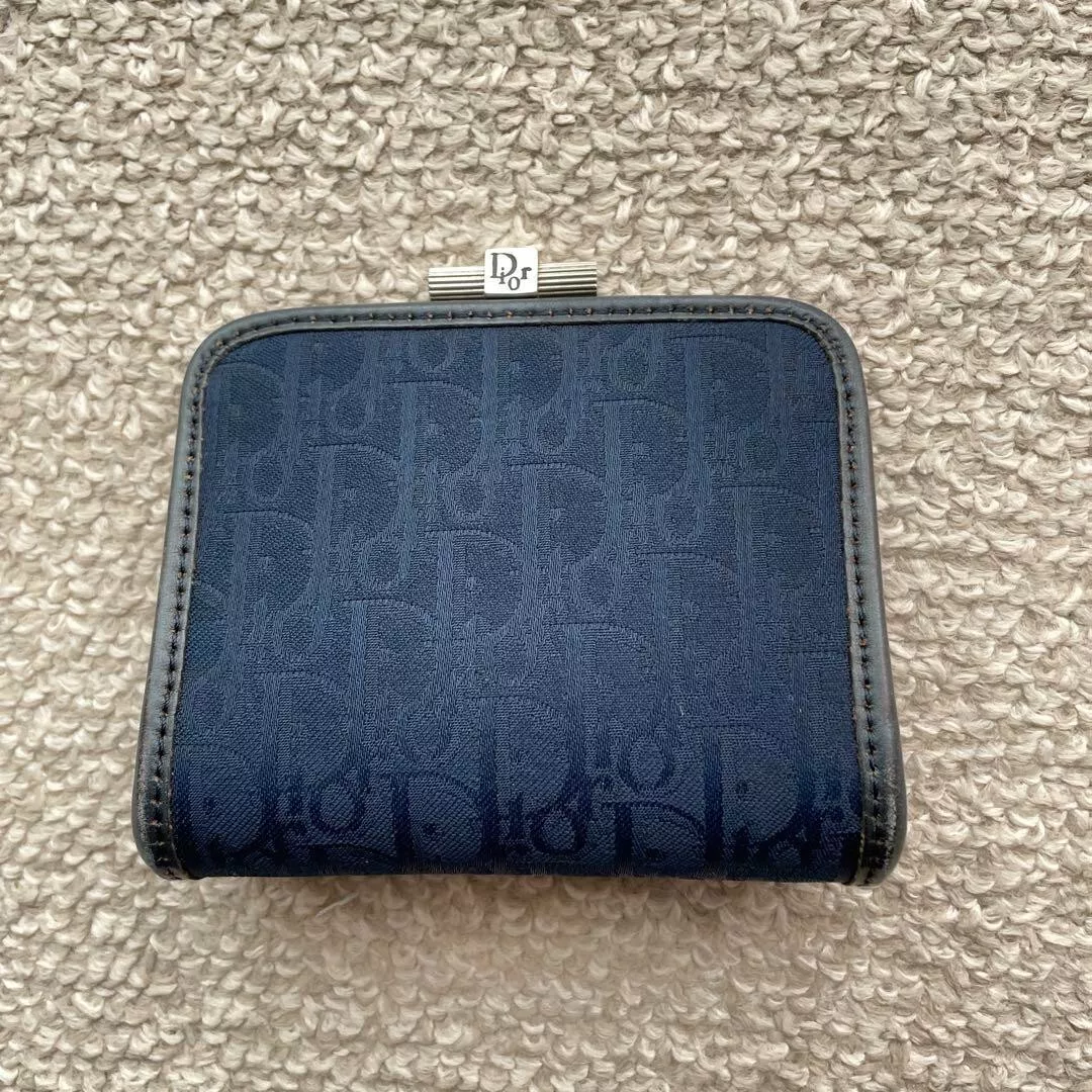 Portefeuille compact Christian Dior Trotter en cuir bleu marine
