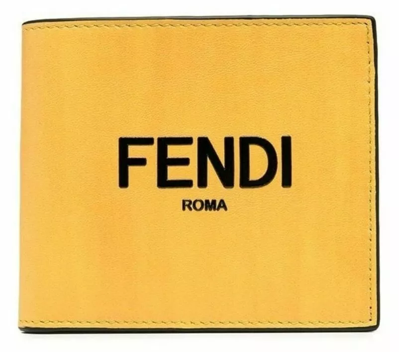 Fendi Roma Yellow Leather 8 Credit Card Holder with Black Logo Wallet