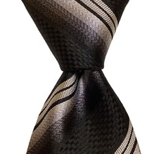 VERSA Mens 100 Silk XL 60 3/8" x 3 5/8" Necktie Designer STRIPED Black/Gray EUC