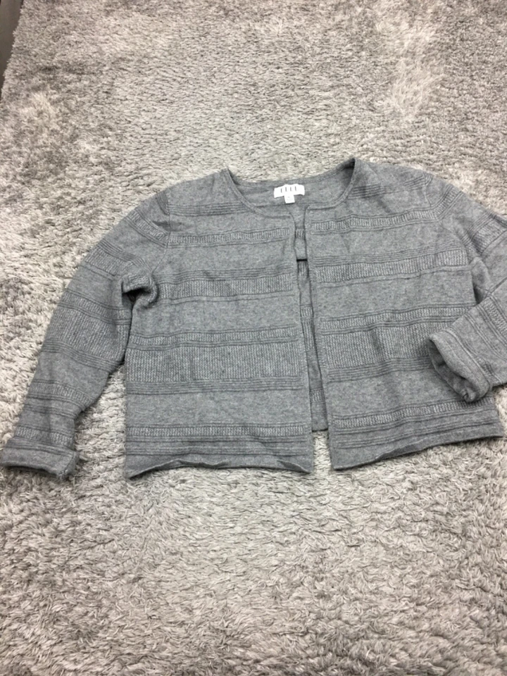 Cardigã feminino Elle tamanho XL cinza curto aberto frontal mistura de rayon - Imagem 3 de 4