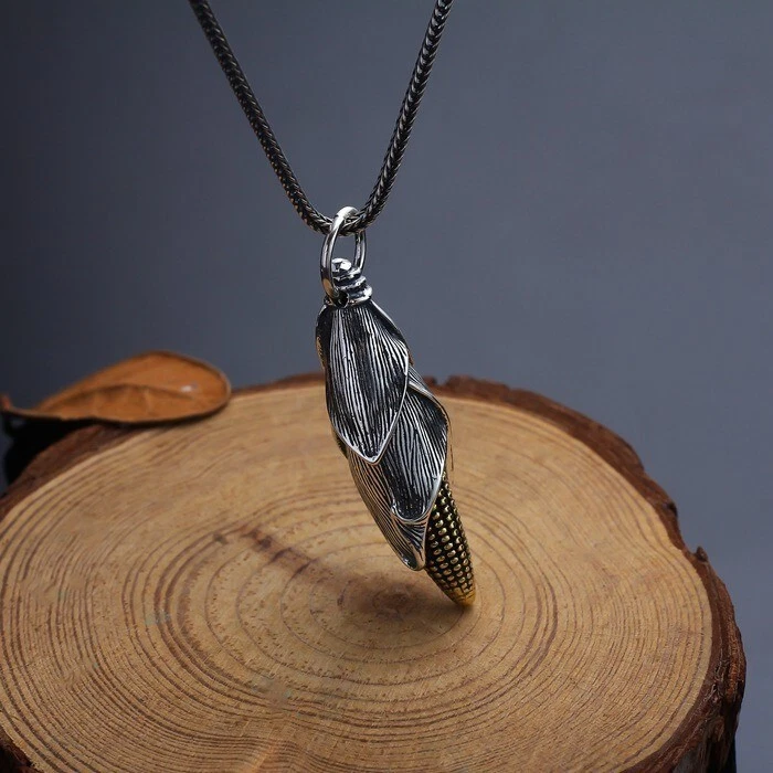 925 Sterling Silver Good Harvest Corn Cob Necklace Pendant Farmer Maize Charm - Image 3 of 4