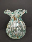 Murano Confetti Splatter Vase w/Ruffled Top 7.5” Multicolor Art Glass