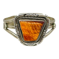 Bennie Ration Navajo Sterling Silver & Spiny Oyster Southwest Cuff Bracelet