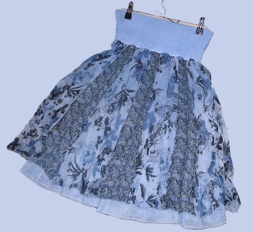 BOTTEGA: Seidenrock breiter Strickbund floral Muster blau, Gr S=36/38 (34/40?) - Bild 3 von 8
