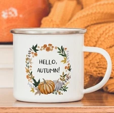 Hello Autumn mugs Thanksgiving Mug Flower Cup Print enamel Mug Fall Coffee cups