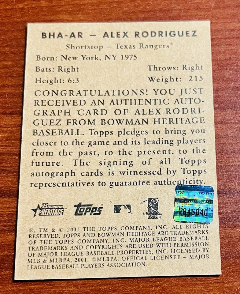 Bowman Topps Alex Rodriguez 2001 automático Foto 2 de 2