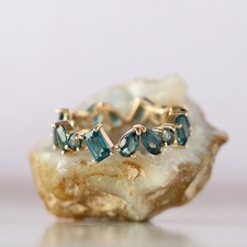 New Multi Shape London Blue Topaz Zig Zag Eternity Ring In 14k Solid Yellow Gold