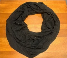 Women's Black Lightweight Continuous Loop Infinity Scarf Sheer Damask Pattern