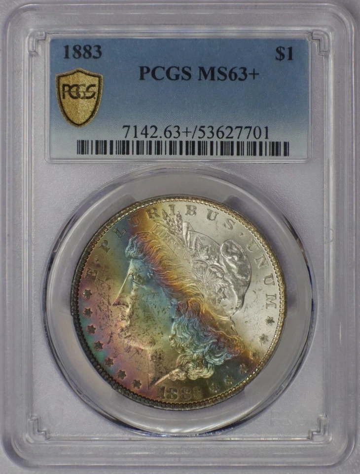 Dólar de plata Morgan 1883 - graduación profesional MS 63+ tono monstruo Foto 3 de 4