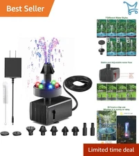 Electric Bird Bath Fountain Pump 24H LED Lights 7 Nozzles Adjustable
